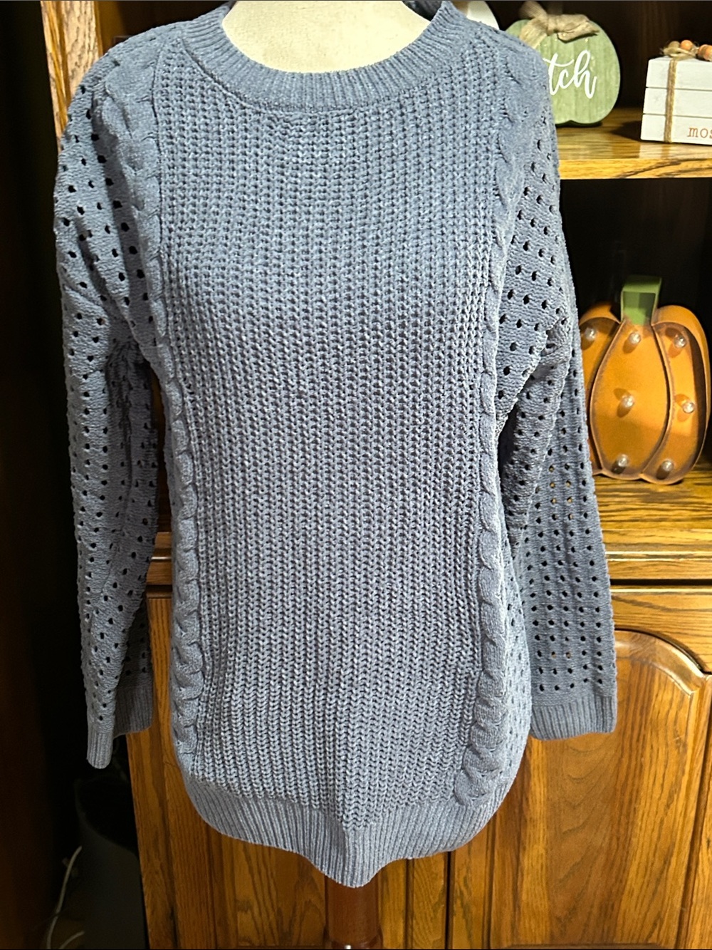 Maurices Dusty Blue Cable & Eyelet Sweater Size XS